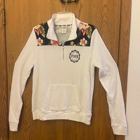 PINK Floral Shoulder Pullover Sweatshirt Size Medium - Picture 2 of 4